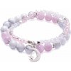 Nefertitis Howlit biely a kunzit dvojradový náramok so sklenenými korálkami NF31266 - obvod cca 17 až 22 cm