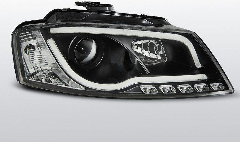 TUNING-TEC Predné svetlá, AUDI A3 8P, 2008-2012, ČIERNA TUBE LIGHT TRU DRL