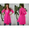 Fashionweek Dámsky luxusny dlhý sveter, kabát s páskou MEGI Farba: ružový neón, Veľkosť: Universal
