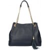 Mondo Italia Dámska kožená kabelka 142 tmavomodrá Made in Italy Modrá