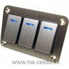 Hliníkový panel s 3 vypínačmi Rocket switch 12/24V - modré podsvietenie