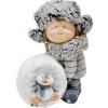 Dekorácia MagicHome Vianoce, dievča so snehovou guľou a tučniakom, LED, 19.5x28x33.5 cm