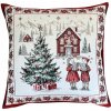 Žakárová vianočná obliečka na vankúš s motívom koledníkov 50x50 cm