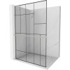 Mexen Kioto+ L, sprchová zástena Walk-In s poličkou a vešiakom 90 x 200 cm, 8mm číre sklo čierny vzor, brúsená oceľ profil, 800-090-123-97-78