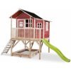 Domček cédrový na pilieroch Loft 550 Red Exit Toys veľký s vodeodolnou strechou pieskoviskom a 1,75 m šmykľavkou červený