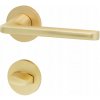 Interiérová kľučka QRS zlatá matná, okrúhla rozeta s WC zámkom