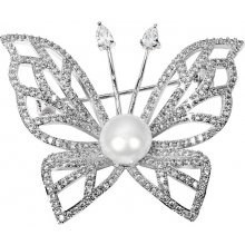 JwL Luxury Pearls trblietavá brošňa motýľ s pravou perlou a kryštály JL0507