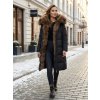 Dámska čierna dlhá páperová bunda s pravou kožušinou , ZVOĽTE VEĽKOSŤ OBLEČENIA XL