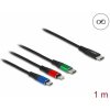 Delock Nabíjecí kabel USB 3 v 1 USB Type-C™ na Lightning™ / Micro USB / USB Type-C™, 1 m