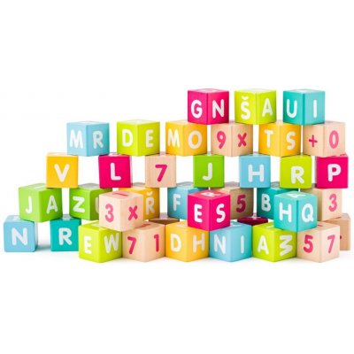 Woody Farebné kocky s písmenami a číslami, 40 ks