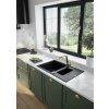 Deante Andante, granitový drez 780x490x194 mm + priestorovo úsporný sifón, 1,5komorový, čierna, ZQN_N513