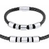 Silvego Kožená súprava náramku a náhrdelníka Theseus s ozdobnými valčekmi z chirurgickej ocele KMM19038S