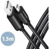 AXAGON BUMM-AM15AB, HQ kabel Micro USB USB-A, 1.5m, USB 2.0, 2.4A, ALU, oplet, černý Axagon
