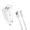 Sturdo Sieťová nabíjačka 2,1A 2xUSB + nabíjací kábel USBUSB-C, biela NSI-0088-STU-TYPEC