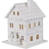 DOMMIO Drevený domček biely s LED, 10 × 8 cm