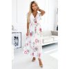 Plisované biele kvetované midi šaty s výstrihom a volánikmi MEDIE 434-6 ONE SIZE