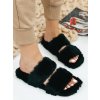 Dámske čierne papuče s kožušinou - hruba podrážka - 39