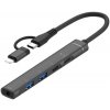 AppleKing oTG-019Y 5v1 hub - 3,5 mm jack / 2x USB-C / 2x USB-A na USB-C / Lightning - tmavo šedý - možnosť vrátiť tovar ZADARMO do 30tich dní
