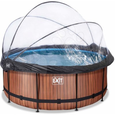 Bazén s krytom a pieskovou filtráciou Wood pool Exit Toys kruhový oceľová konštrukcia 360*122 cm hnedý od 6 rokov