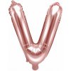 PartyDeco Fóliový balón Mini - Písmeno V 35 cm ružovo-zlatý