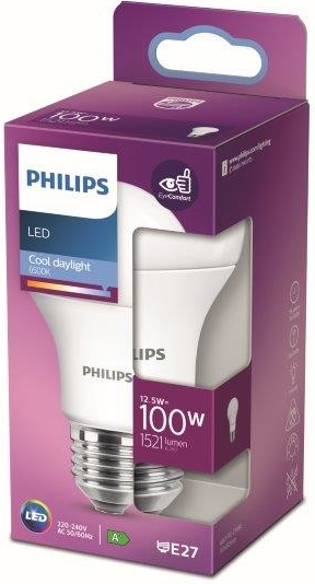 Philips LED žiarovka 1x12,5W E27 1521lm 6500K studené denné svetlo, matná biela, EyeComfort