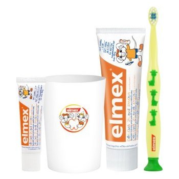 Elmex detská zubná pasta 50 ml + zubná pasta 12 ml + kefka + pohárik  darčeková sada od 6,25 € - Heureka.sk