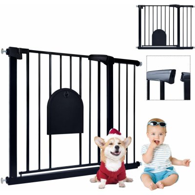 YARDIN kovová brána s dvierkami pre domáce zvieratá automatická 95 - 105 cm čierna