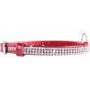 COLLAR Lesklý kožený obojok s kryštálmi, 30-39cm/20mm, červená