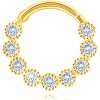 Šperky eshop - Okrúhy zlatý 585 piercing - kolieska so zirkónmi, vrúbkovaný okraj, kĺbové zapínanie S3GG250.31
