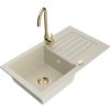 Mexen Pablo, granitový drez 752x436x161 mm, 1-komorový a zlatá batéria Telma, béžová, 6510-69-670200-50