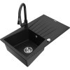 Mexen Cesar, 1-komorový granitový drez 775x470x190 mm a drezová batéria Elia, čierna, 6514-77-670101-70