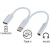 PremiumCord Prevodník USB-C na audio konektor jack 3,5mm female + USB typ C konektor na nabíjanie ku31zvuk02