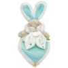 Plyšový zajačik na maznanie Lapin de Sucre Doudou et Compagnie tyrkysový 24 cm v darčekovom balení od 0 mes