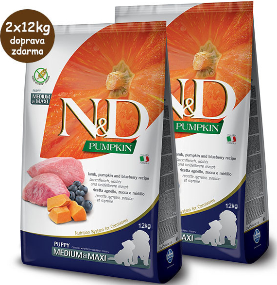 N&D Pumpkin Puppy Medium / Maxi Lamb & Blueberry 2 x 12 kg