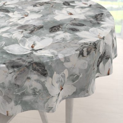 Biante Zamatový okrúhly obrus Tamara TMR-016 Designové kvetiny na sivozelenom 110cm