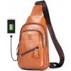 Bullcaptain kožená taška cez rameno s USB Makar Khaki 5L