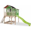 Domček cédrový na pilieroch Loft 750 Green Exit Toys veľký s vodeodolnou strechou pieskoviskom a 2,28 m šmykľavkou zelený