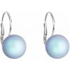 Strieborné náušnice visiace so svetlo modrou matnou Swarovski perlou 31143.3 Light Blue