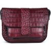 Malá dámska kabelka crossbody z hovädzej kože s dezénom krokodíla v bordovej farbe