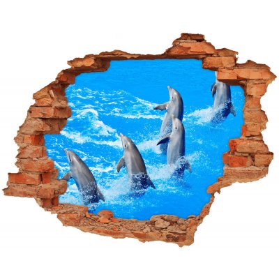 39687572 Diera 3D fototapeta na stenu nálepka Delfíny WallHole-cegla,  rozmery 90x70 cm od 16 € - Heureka.sk