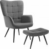 tectake 405595 kreslo hygge polstrované, ergonomické, nosnosť 150 kg - s podnožkou, tenký menčester antracitová/čierna