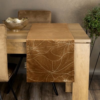 DomTextilu Zamatový stredový obrus s potlačou hnedej farby 35x180 cm