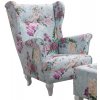 Danpol Kreslo ušiak Royal I, modrá+kvety ( ruža 3995/102+natur)