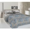 Žakarová prikrývka na posteľ MOZAIKA modrá