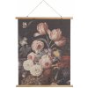 Clayre & Eef Závesný textilný obraz kvetinové zátišie s vtáčikom v retro štýle - 80*2*100 cm - Clayre & Eef