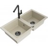 MEXEN/S MEXEN/S - Mario granitový drez 2-bowl vrátane batérie Flora, béžová 6504-69-670401-70-B