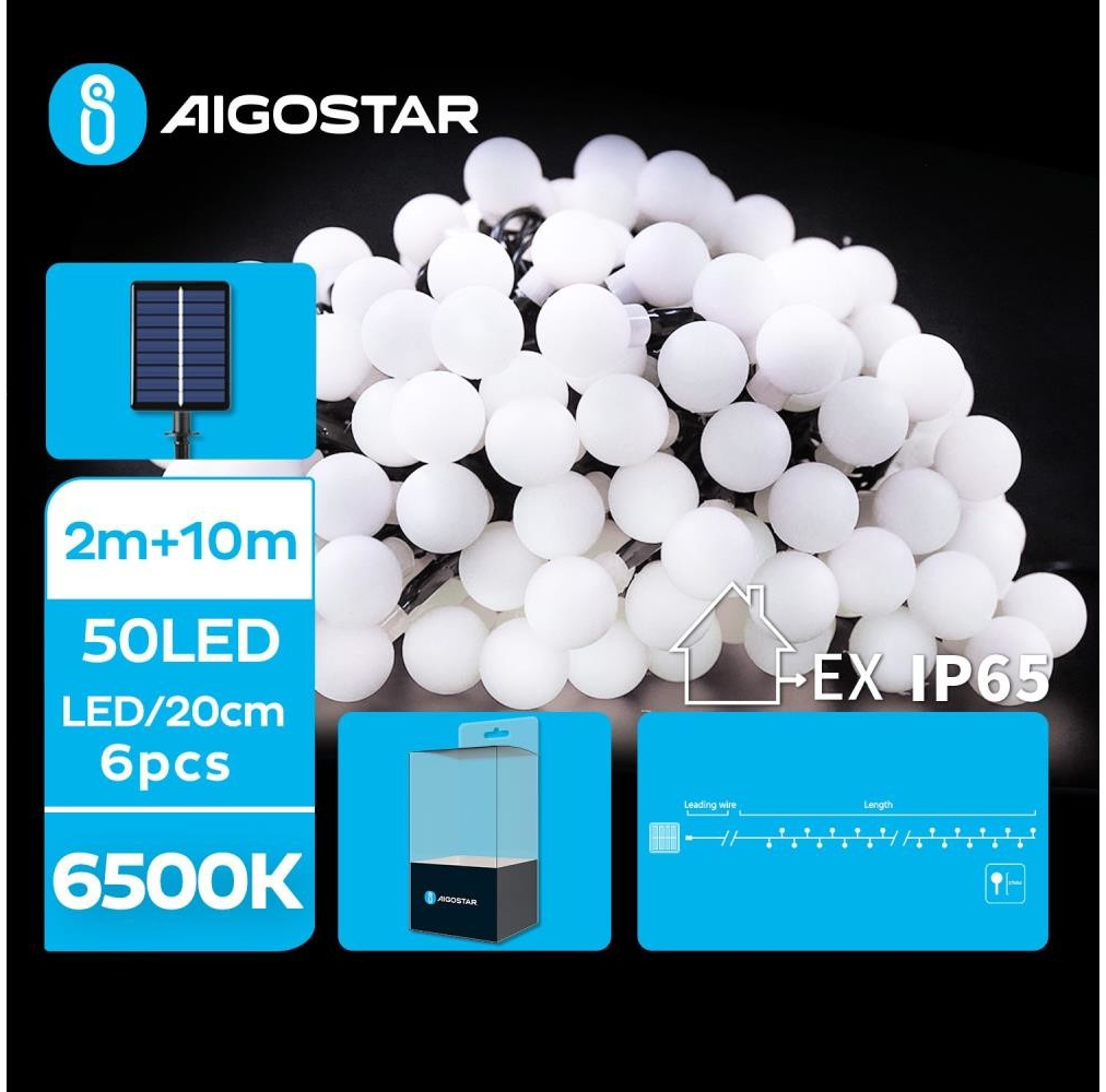 Aigostar LED Solárna dekoračná reťaz 50xLED 8 funkcií 12m IP65 studená biela AI0427