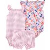 CARTER'S Set 3dielny body na ramienka, body kr. rukáv, kraťasy Purple Flowers dievča 9m