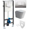 Mereo WC set - Smart flush rimless WC hranaté, modul pre sadrokartón, chróm hranaté tlačidlo matné MM02NSETRT321