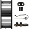 CERANO - Kúpeľňový radiátorový set Lincoln - kombinované vykurovanie, wifi tyč - stredové pripojenie 50 mm - 366W - čierna matná - 1200x500 mm CER-663391